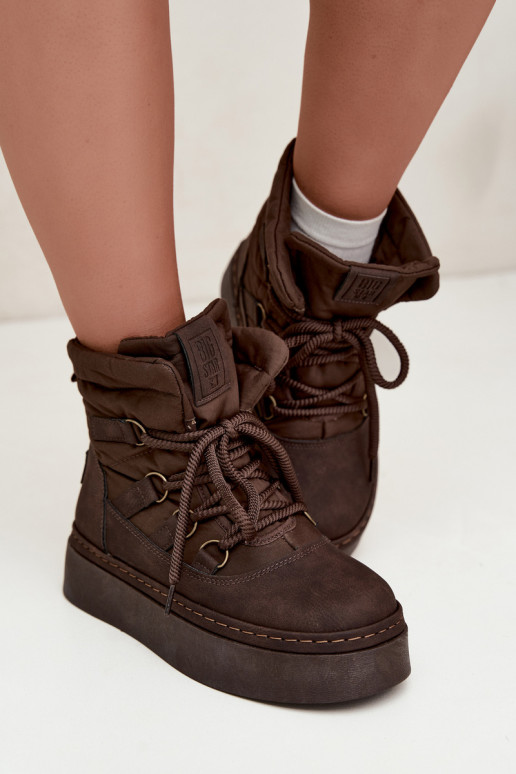 Schnürstiefel für den Winter mit Plateau Big Star UU274191 in Schokoladenfarbe