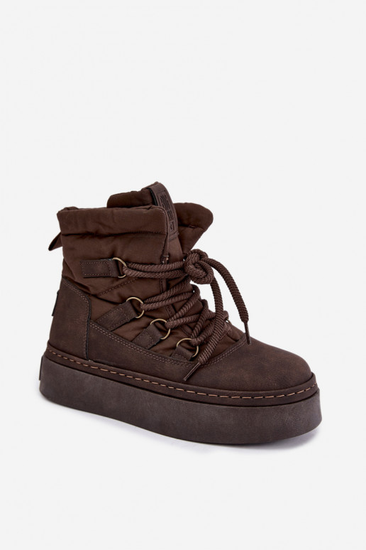 Schnürstiefel für den Winter mit Plateau Big Star UU274191 in Schokoladenfarbe
