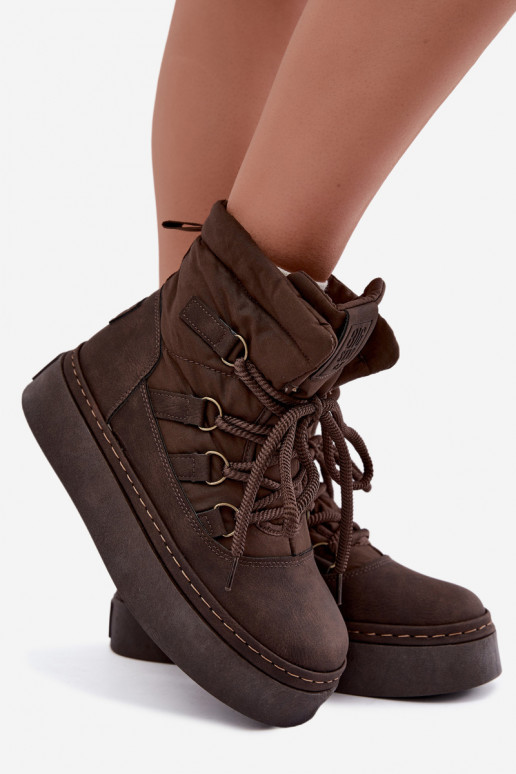 Schnürstiefel für den Winter mit Plateau Big Star UU274191 in Schokoladenfarbe