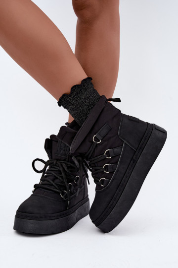 Schnürstiefel für den Winter mit Plateau Big Star UU274189 in schwarzer Farbe 2