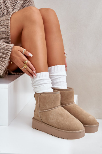 Haut aus INildleder Schneestiefel mit einer Plattform INegen Kubo Beige Rianaella