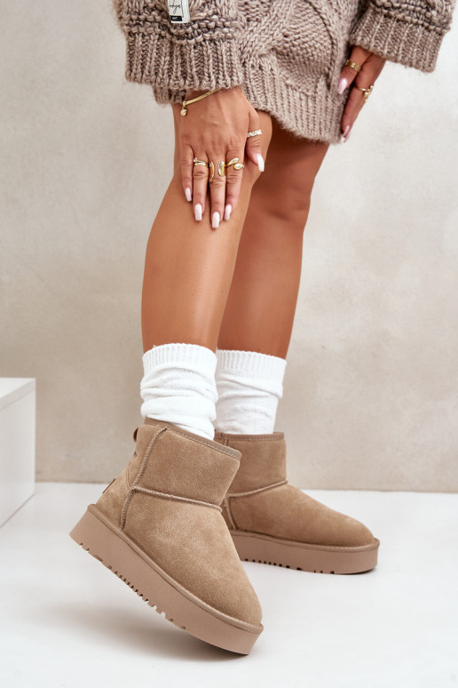 Faux-Suede Schneestiefel auf Plattform in sandfarbener Ausführung Rianaella