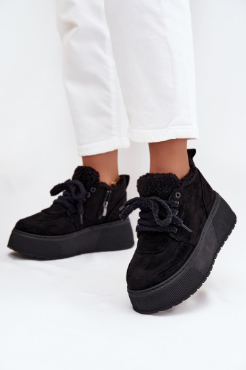 Schneestiefel Feminin mit einer Plattform mit Pelzmantel Typu Baranek schZuarze Farbe Luma 2