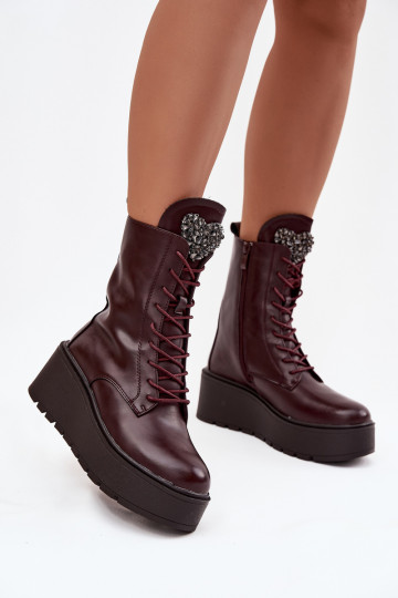 Damen Leder Stiefeletten mit Ornamenten gefüttert in burgunder Ulrika 2