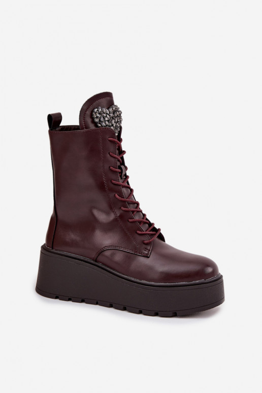Damen Leder Stiefeletten mit Ornamenten gefüttert in burgunder Ulrika