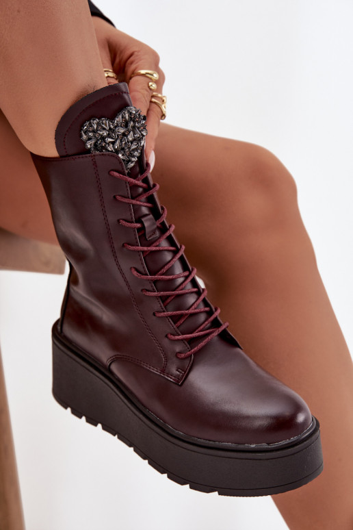Damen Leder Stiefeletten mit Ornamenten gefüttert in burgunder Ulrika