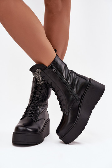 Damen Leder Stiefeletten mit Ornamenten gefüttert in schwarz Ulrika 2