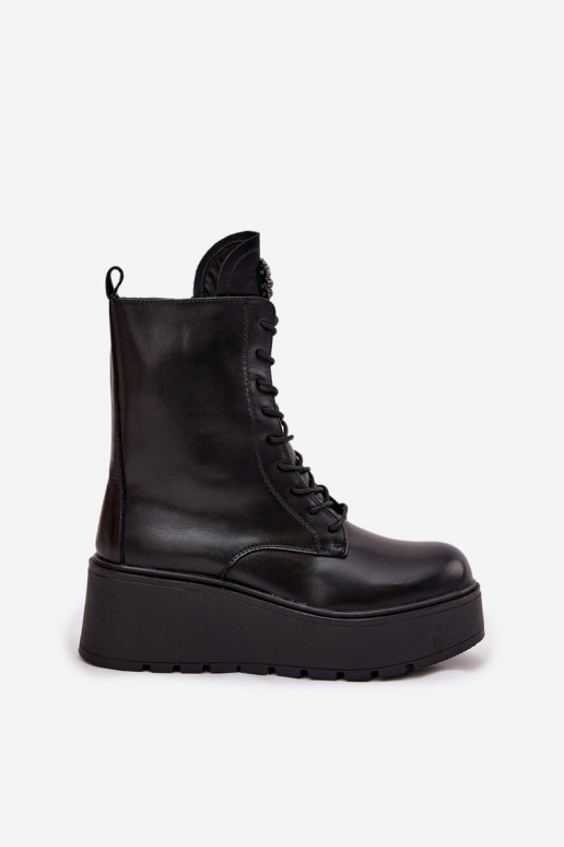 Damen Leder Stiefeletten mit Ornamenten gefüttert in schwarz Ulrika