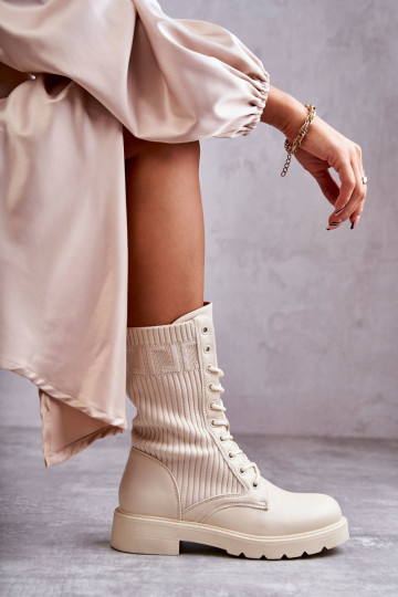Damen Stiefeletten mit Socken-Schaft und breiten Absätzen in sandfarbener Ausführung Liam 2