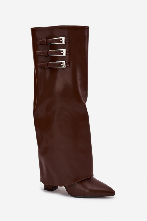 Damen Stiefel mit Absatz und Schnürschaft, Riemen mit Schnallen in schokoladenfarbener Ausführung Nirisa