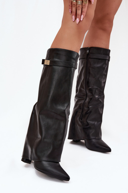 Damen Stiefel mit Absatz und Schnürschaft, mit goldenen Details in schwarzer Ausführung Diorna