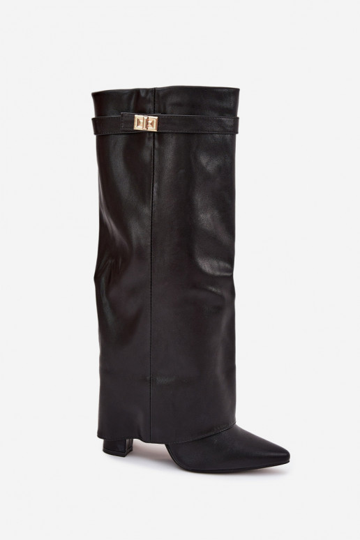 Damen Stiefel mit Absatz und Schnürschaft, mit goldenen Details in schwarzer Ausführung Diorna