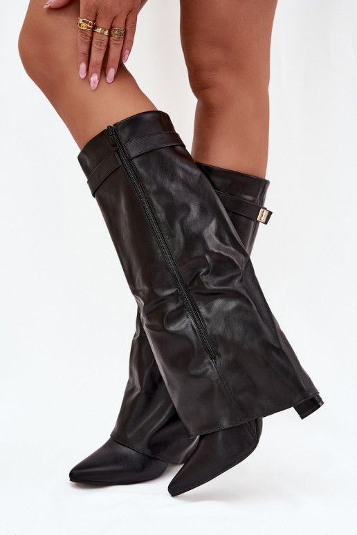 Damen Stiefel mit Absatz und Schnürschaft, mit goldenen Details in schwarzer Ausführung Diorna