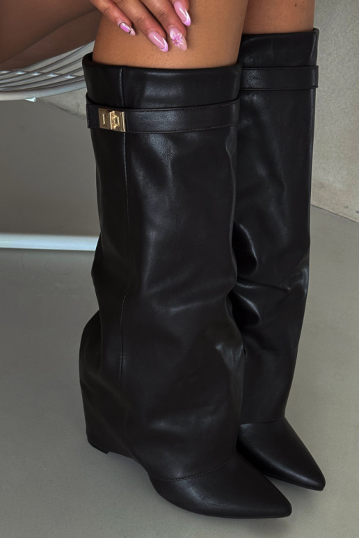 Damen Stiefel mit Absatz und Schnürschaft, mit goldenen Details in schwarzer Ausführung Diorna