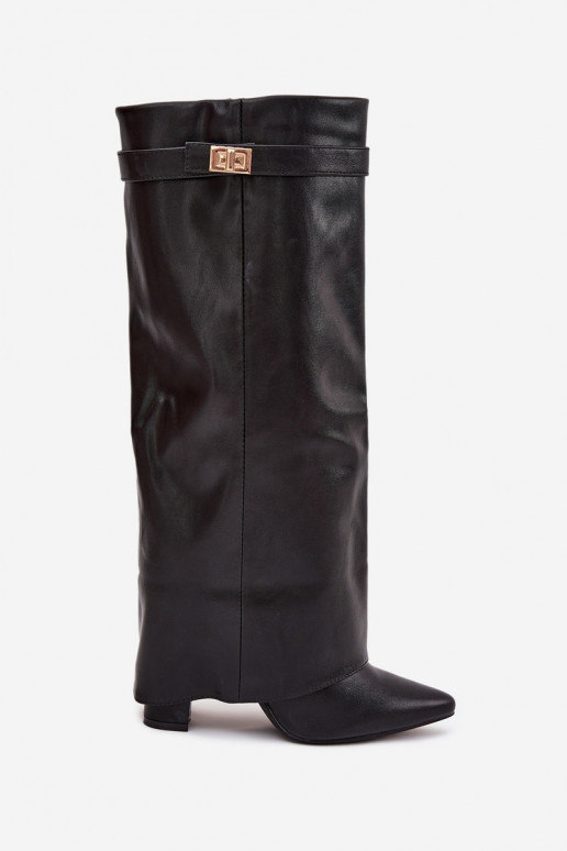Damen Stiefel mit Absatz und Schnürschaft, mit goldenen Details in schwarzer Ausführung Diorna
