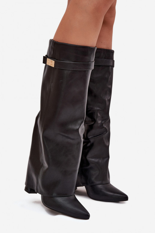 Damen Stiefel mit Absatz und Schnürschaft, mit goldenen Details in schwarzer Ausführung Diorna