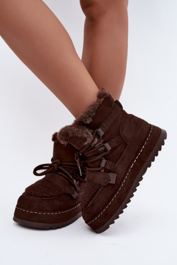 Schnürstiefel für den Winter mit Plattform in Schokolade Coraliah