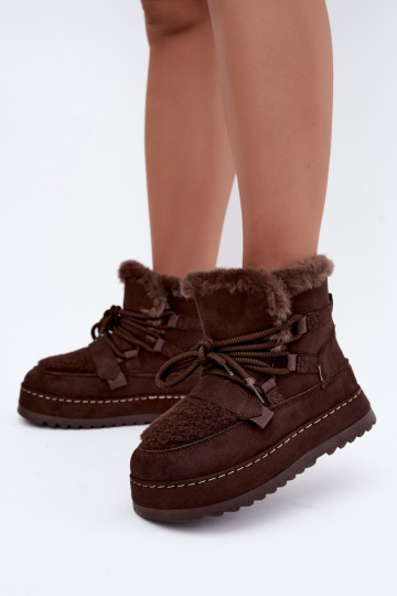 Schnürstiefel für den Winter mit Plattform in Schokolade Coraliah 2