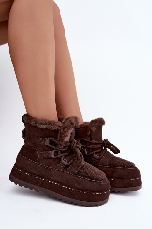 Schnürstiefel für den Winter mit Plattform in Schokolade Coraliah
