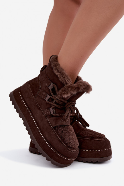 Schnürstiefel für den Winter mit Plattform in Schokolade Coraliah