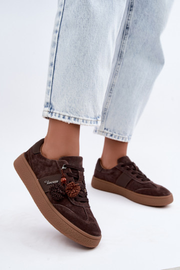 Haut aus INildleder Sneakers Stilvollllschuhe mit flauschigen Kugeln Vinceza 79682 CzekoladoZue 2