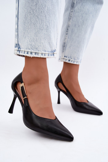 High Heels mit Ausschnitten und goldenen Schnallen Vinceza 62288 schwarz 2