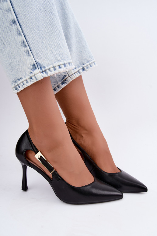 High Heels mit Ausschnitten und goldenen Schnallen Vinceza 62288 schwarz