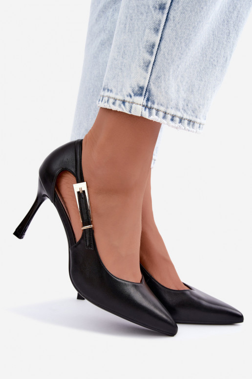 High Heels mit Ausschnitten und goldenen Schnallen Vinceza 62288 schwarz