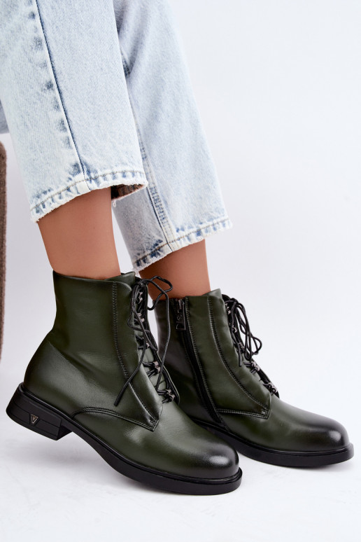 Wärmende Stiefeletten aus Leder Vinceza 133113 khaki