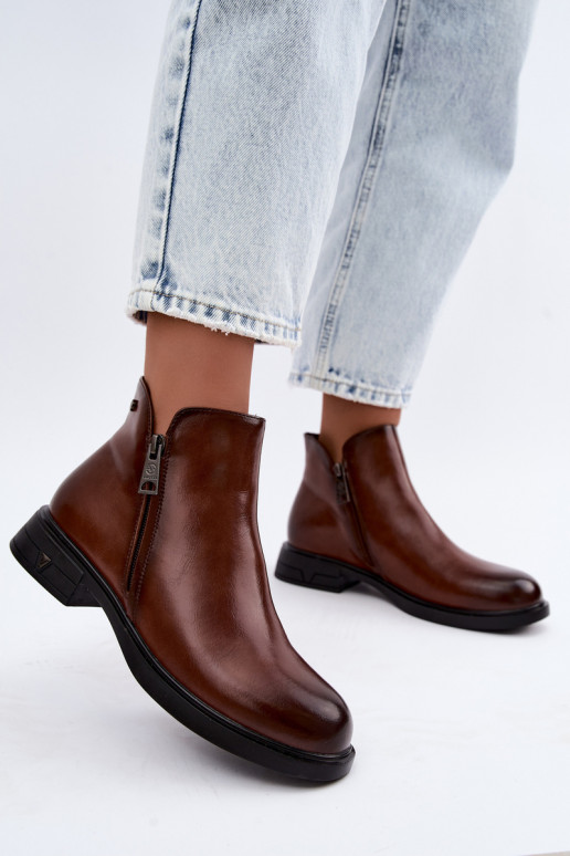 Wärmende Damenstiefeletten aus Leder Vinceza 133112 braun