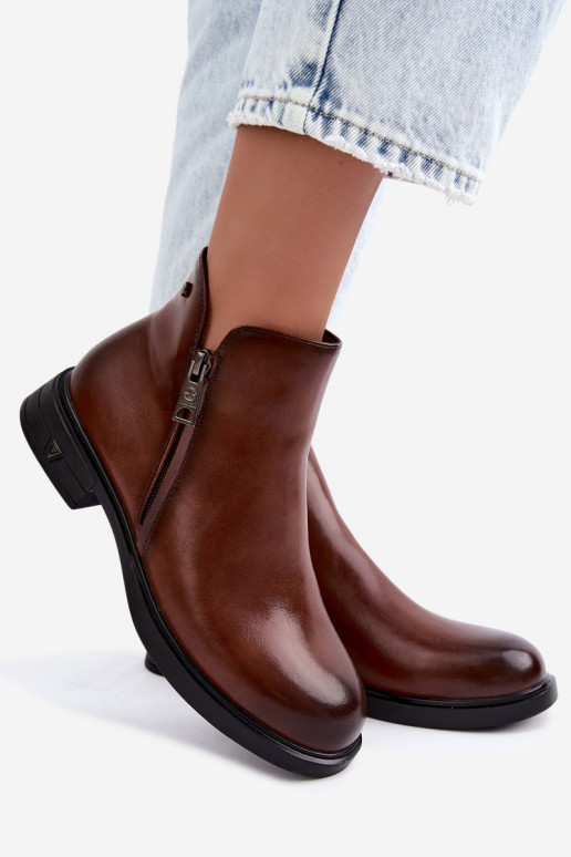 Wärmende Damenstiefeletten aus Leder Vinceza 133112 braun