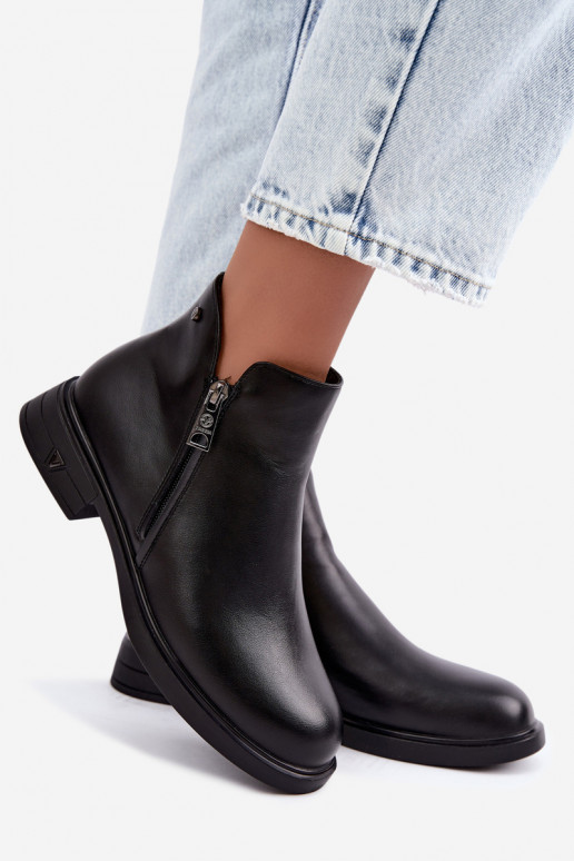 Wärmende Damenstiefeletten aus Leder Vinceza 133112 schwarz