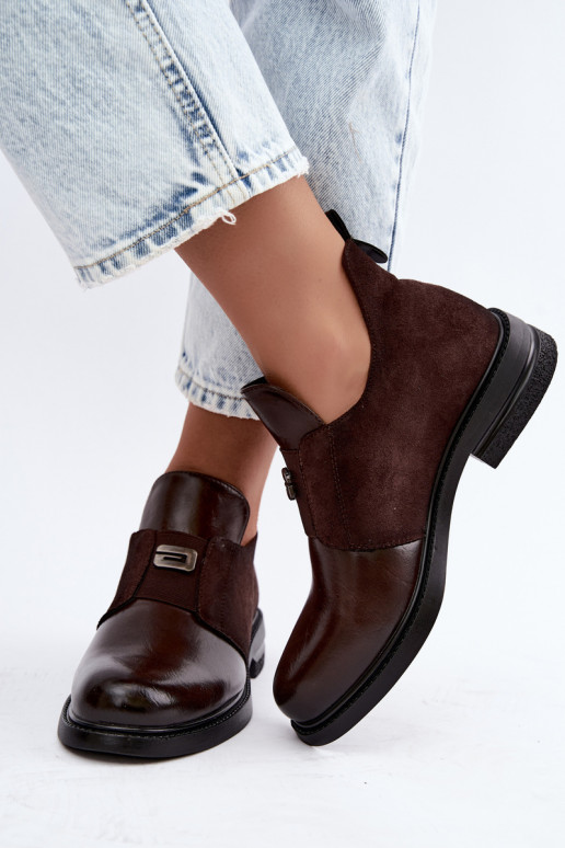 Damenstiefeletten mit breitem Absatz und Schlupfdesign Vinceza 58679 schokoladenfarben