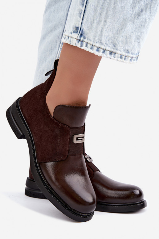 Damenstiefeletten mit breitem Absatz und Schlupfdesign Vinceza 58679 schokoladenfarben