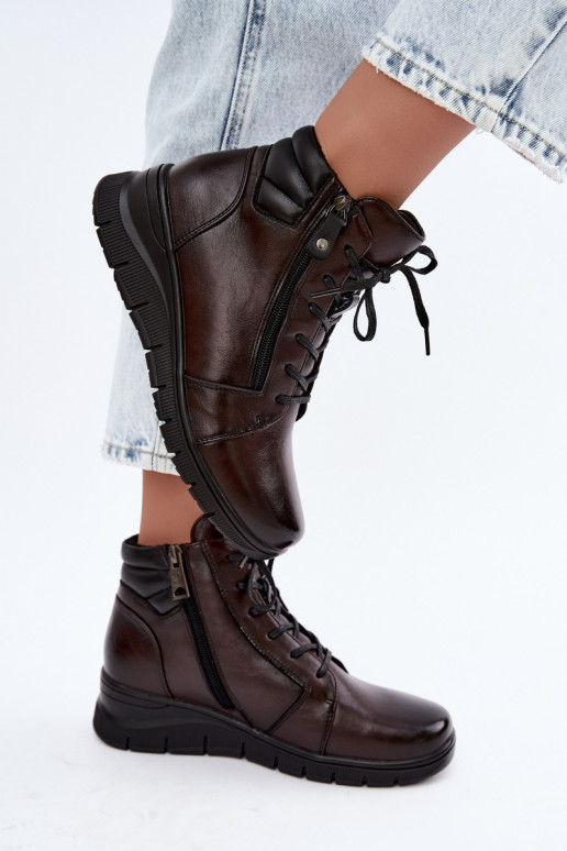 Haut Damenstiefel mit einer Plattform sich Zuarm laufen Vinceza 39963 CzekoladoZue