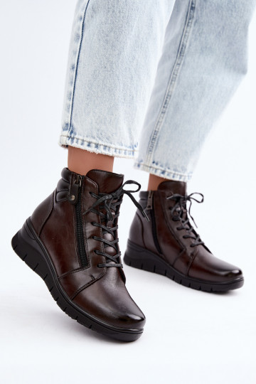Leder Damen Stiefeletten mit Plateau, isoliert Vinceza 39963 in Schokoladenfarbe 2