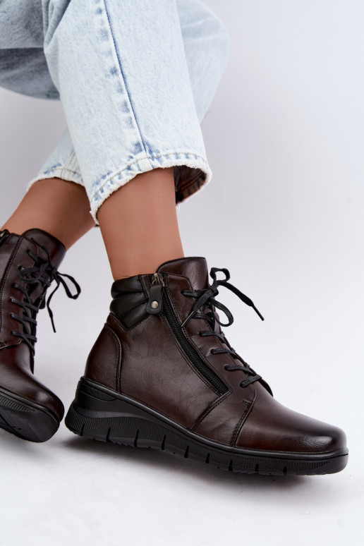Haut Damenstiefel mit einer Plattform sich Zuarm laufen Vinceza 39963 CzekoladoZue