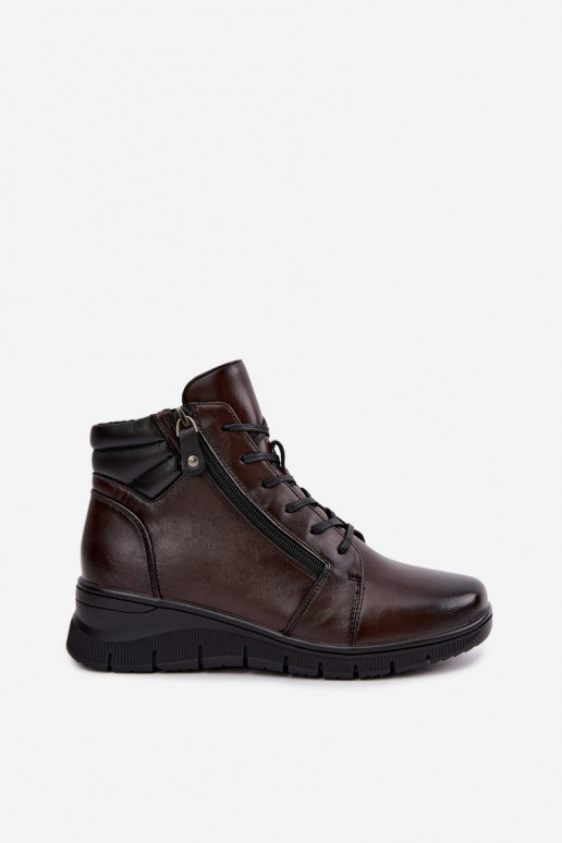 Leder Damen Stiefeletten mit Plateau, isoliert Vinceza 39963 in Schokoladenfarbe