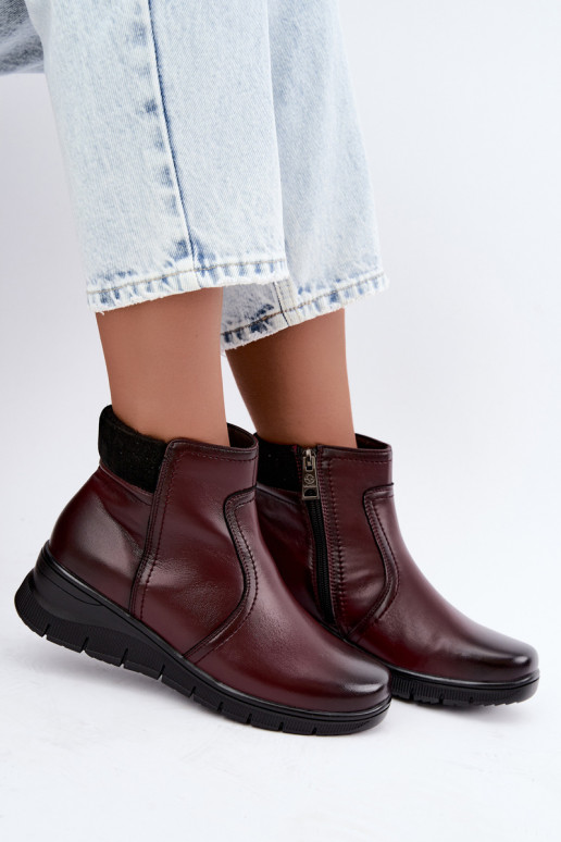 Leder isolierte Stiefeletten mit Plateau Vinceza 133116 in burgunderrot