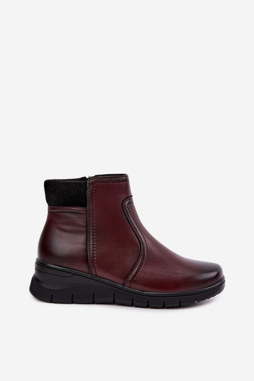 Leder isolierte Stiefeletten mit Plateau Vinceza 133116 in burgunderrot