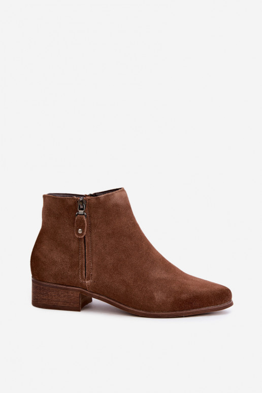 Leder Wildleder Schuhe mit niedrigem Absatz Vinceza 133136 in brauner Farbe