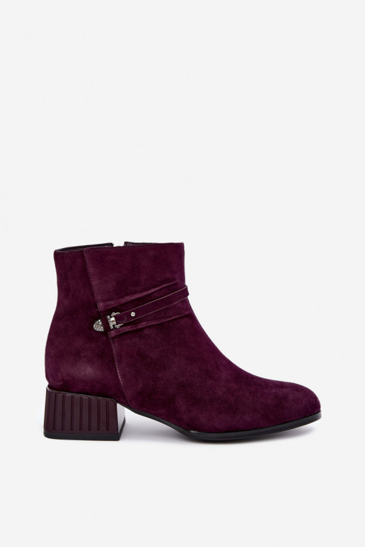 Damen Stiefeletten aus Kunstwildleder Klocke isoliert D&A CR62-3476 in Pflaumenfarbe