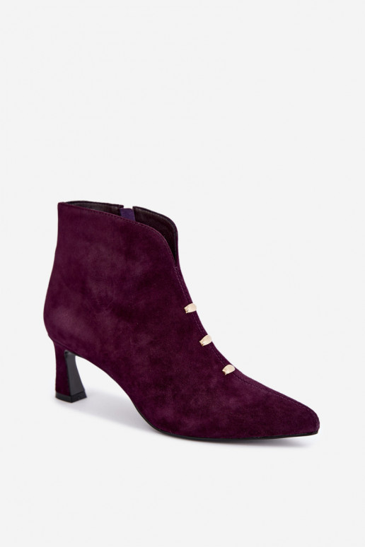 Leder Wildleder Damen isolierte Schuhe mit Absätzen D&A CR62-3496 in Pflaumenfarbe
