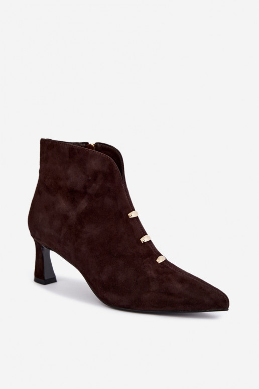 Leder Wildleder Damen isolierte Schuhe mit Absätzen D&A CR62-3496 in Schokoladenfarbe