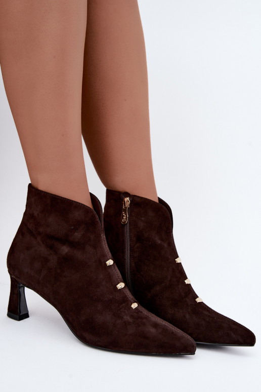 Leder Wildleder Damen isolierte Schuhe mit Absätzen D&A CR62-3496 in Schokoladenfarbe