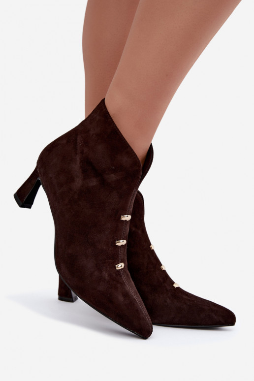 Leder Wildleder Damen isolierte Schuhe mit Absätzen D&A CR62-3496 in Schokoladenfarbe