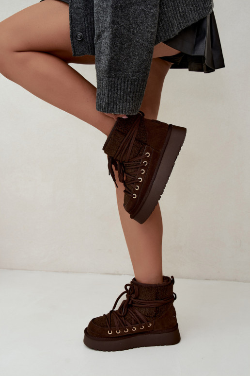 Haut aus INildleder Schneestiefel mit Pelzmantel D&A GR62-6021 CzekoladoZue