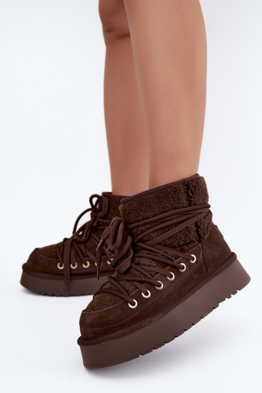 Haut aus INildleder Schneestiefel mit Pelzmantel D&A GR62-6021 CzekoladoZue