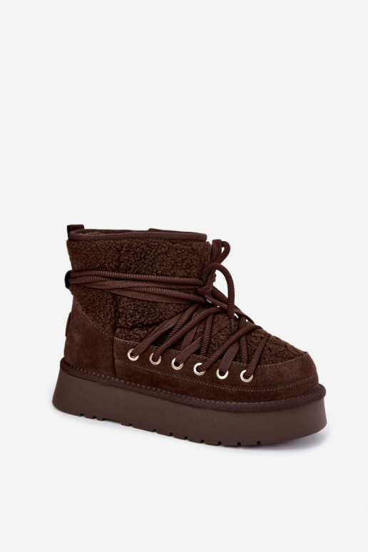 Leder Wildleder Schneestiefel mit Fell D&A GR62-6021 in Schokoladenfarbe