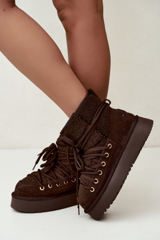 Haut aus INildleder Schneestiefel mit Pelzmantel D&A GR62-6021 CzekoladoZue